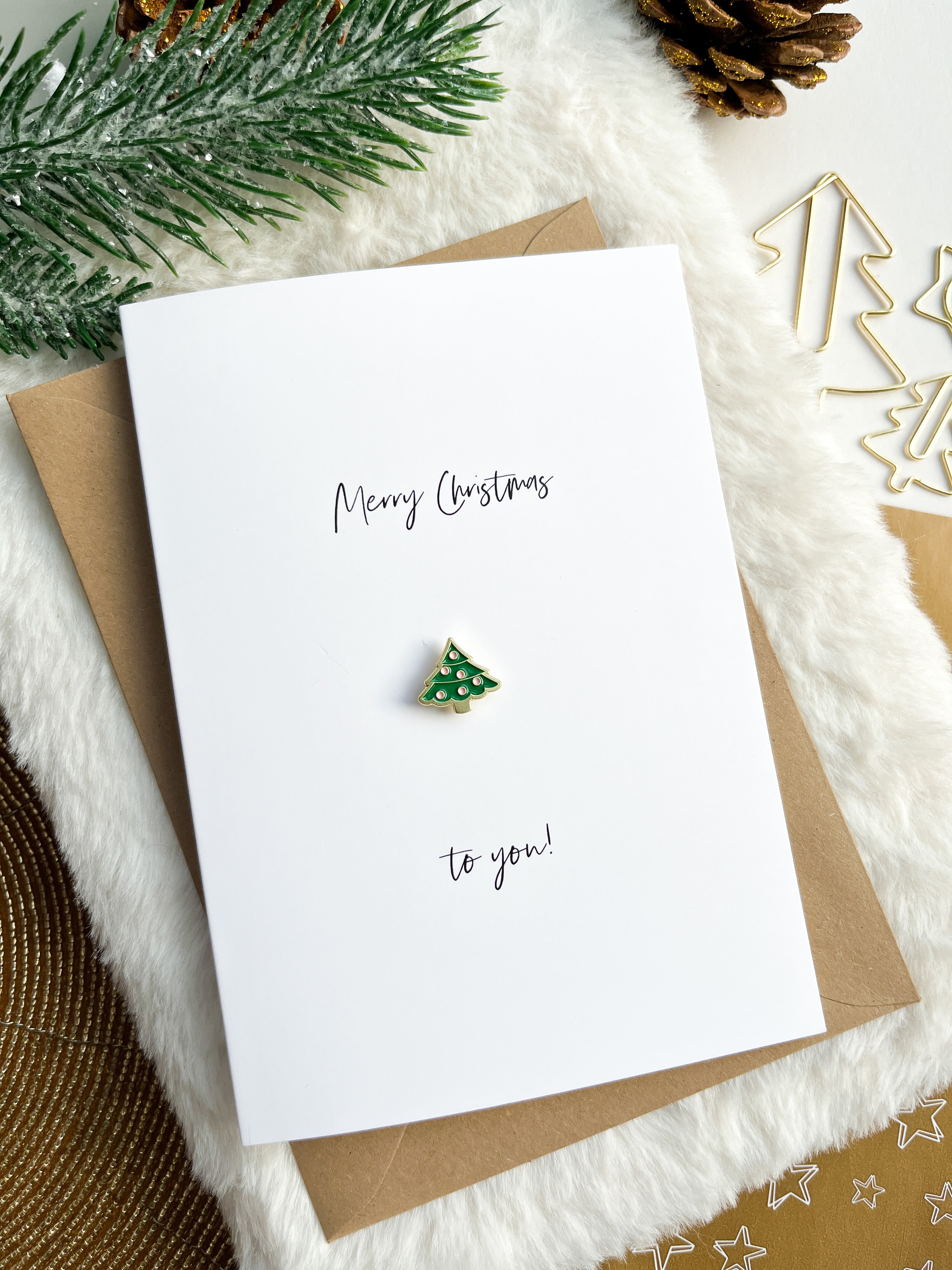 Dubbele kaart | Merry Christmas to you | met Kerstboom Pin & Envelop per 6 stuks