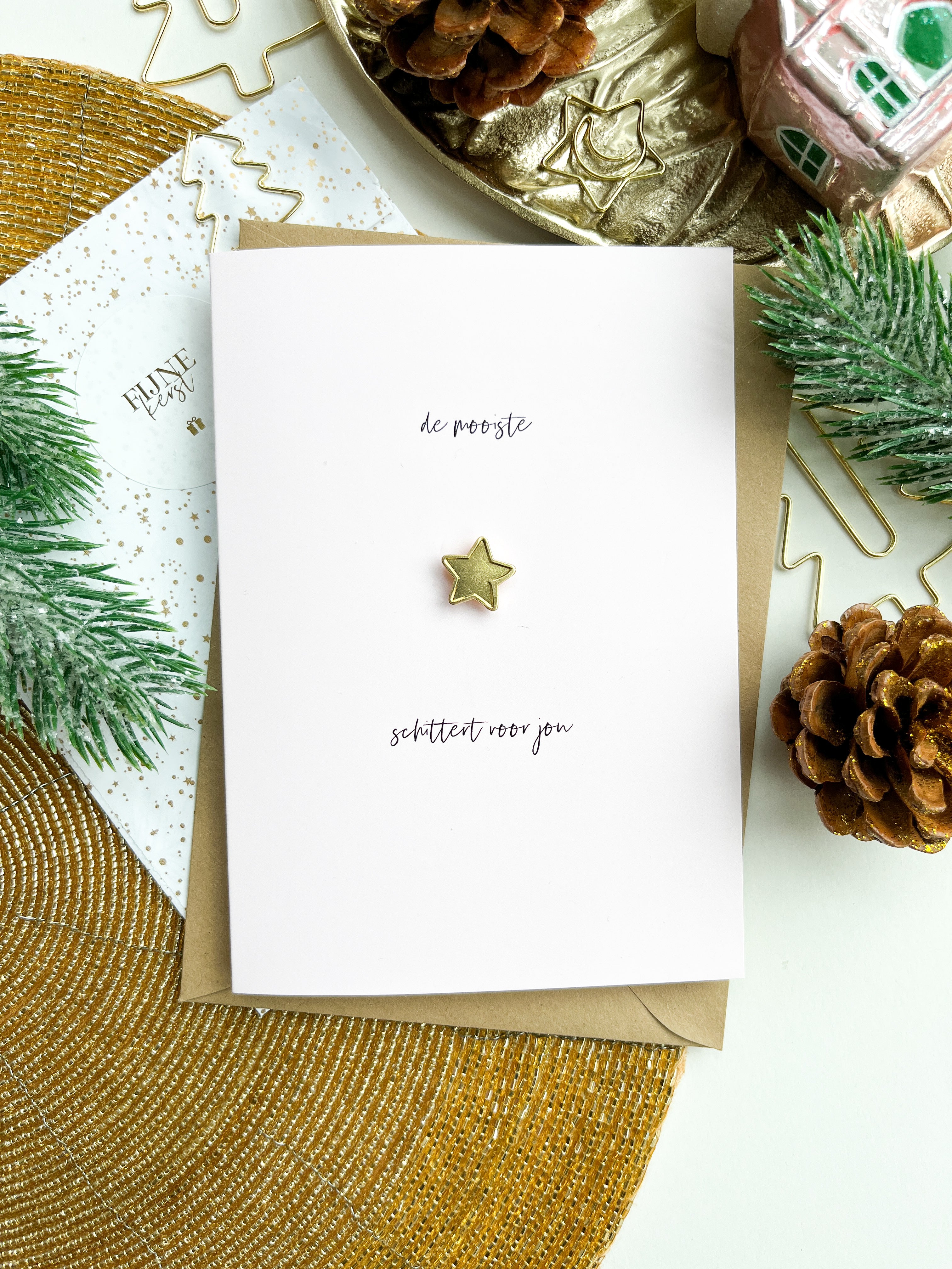 Dubbele kaart | | De mooiste ster schittert voor jou | met Ster Pin & Envelop per 6 stuks