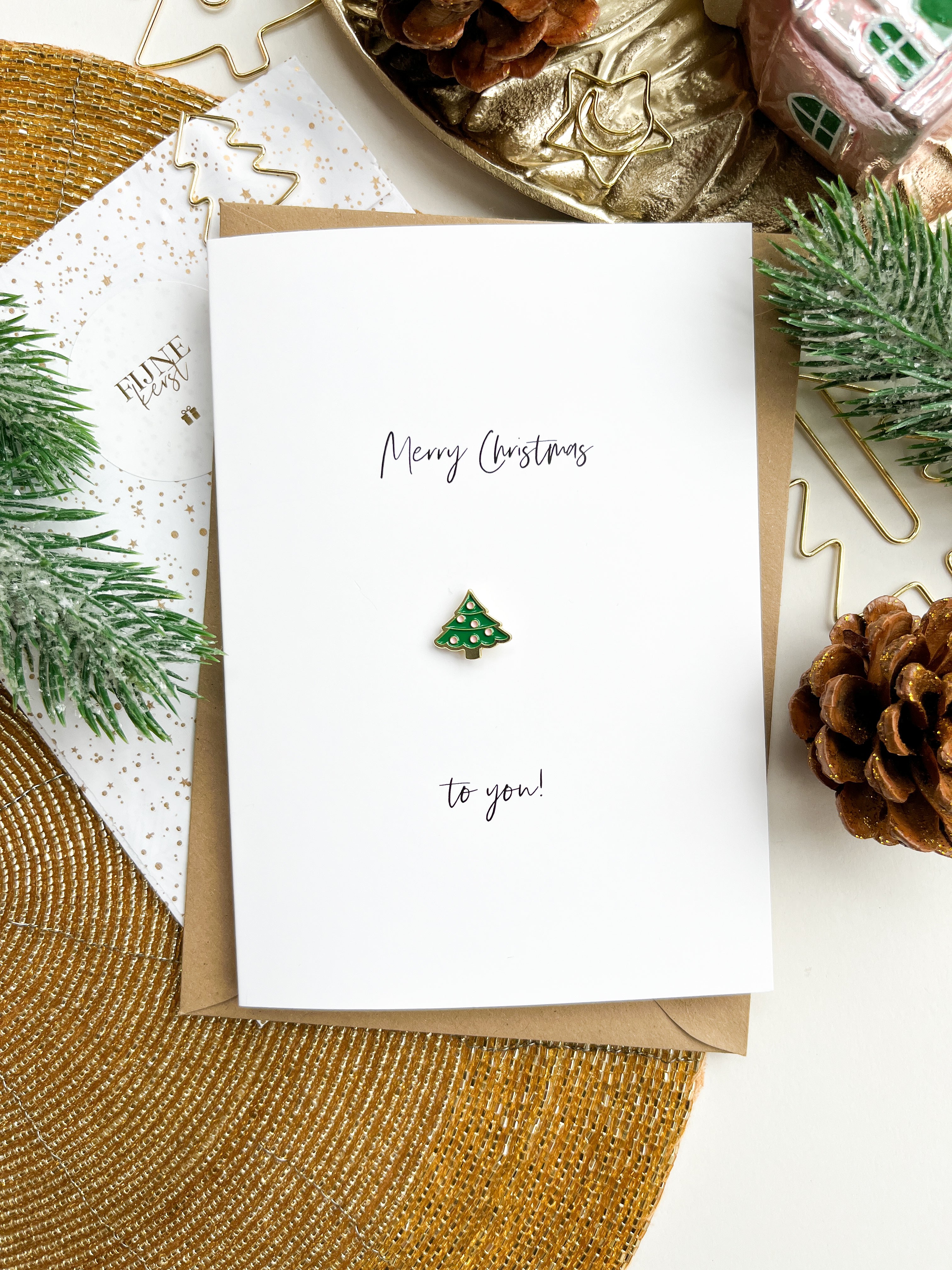 Dubbele kaart | Merry Christmas to you | met Kerstboom Pin & Envelop per 6 stuks