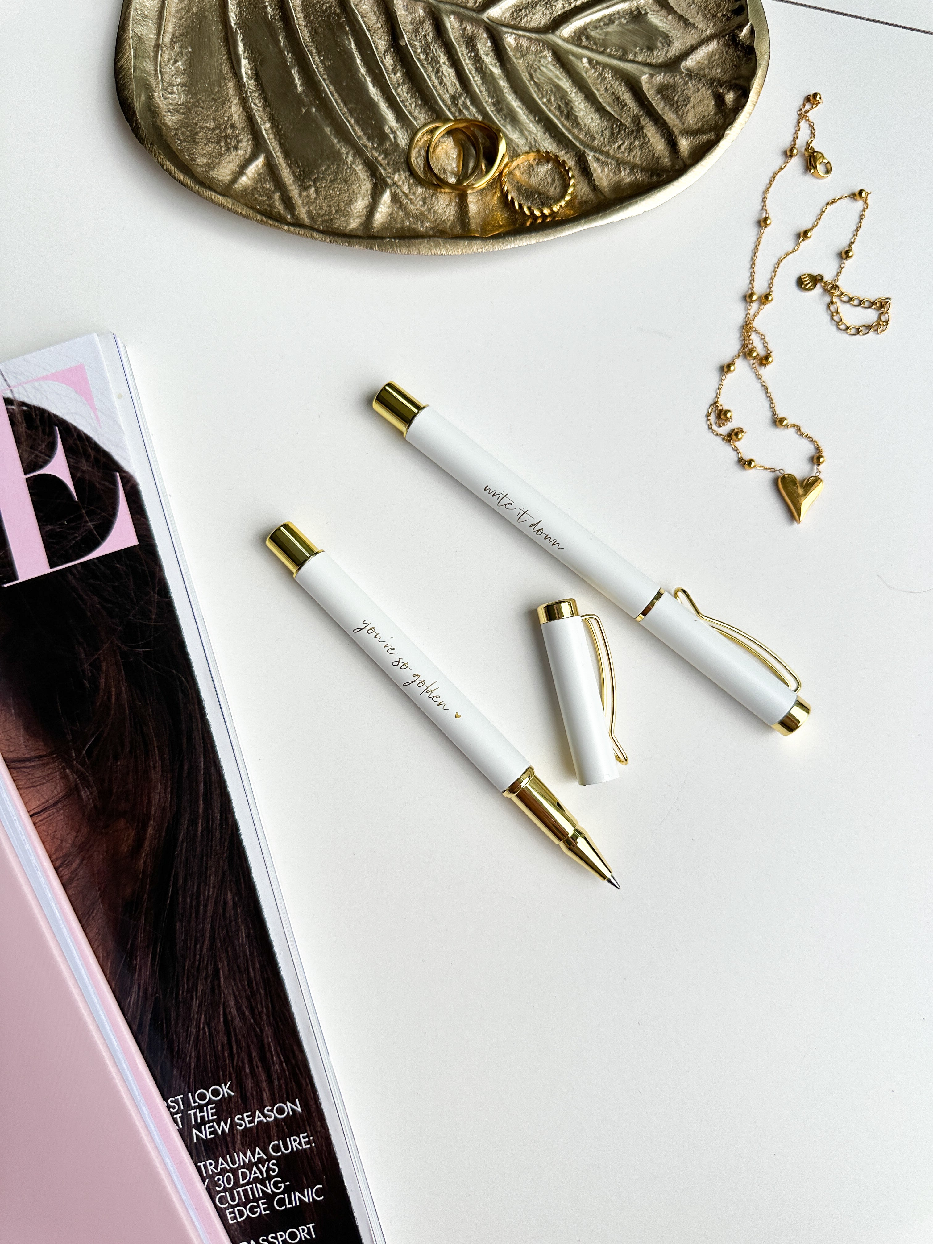 Luxe pennenset | Wit & Goud | Golden | Per 6 setjes