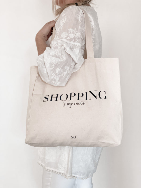 Katoenen Tas | Shopping is my cardio per 3 stuks