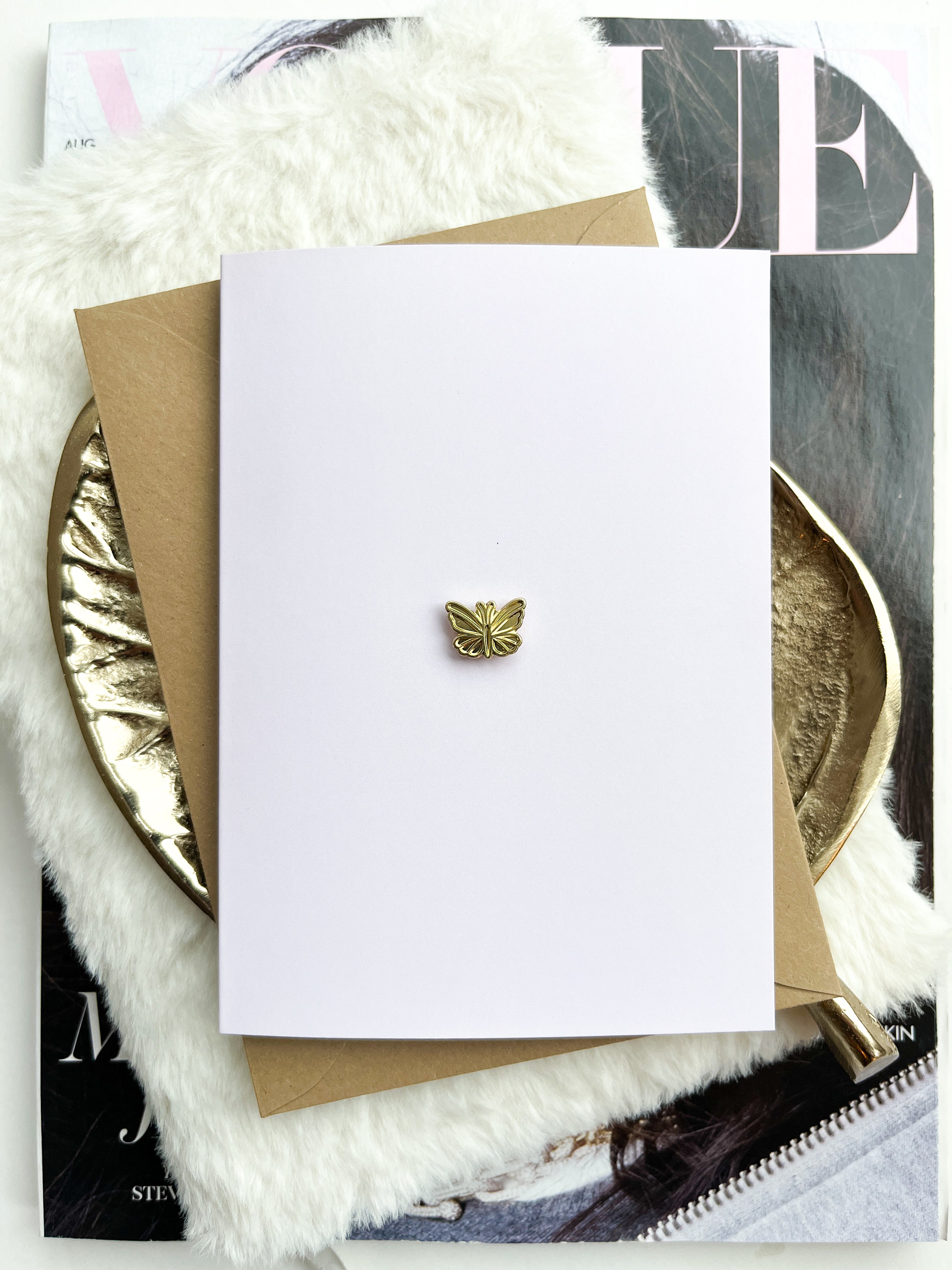 Duplicate Card | We are thinking of you | with Butterfly Pin &amp;amp; Envelope per 6 pieces