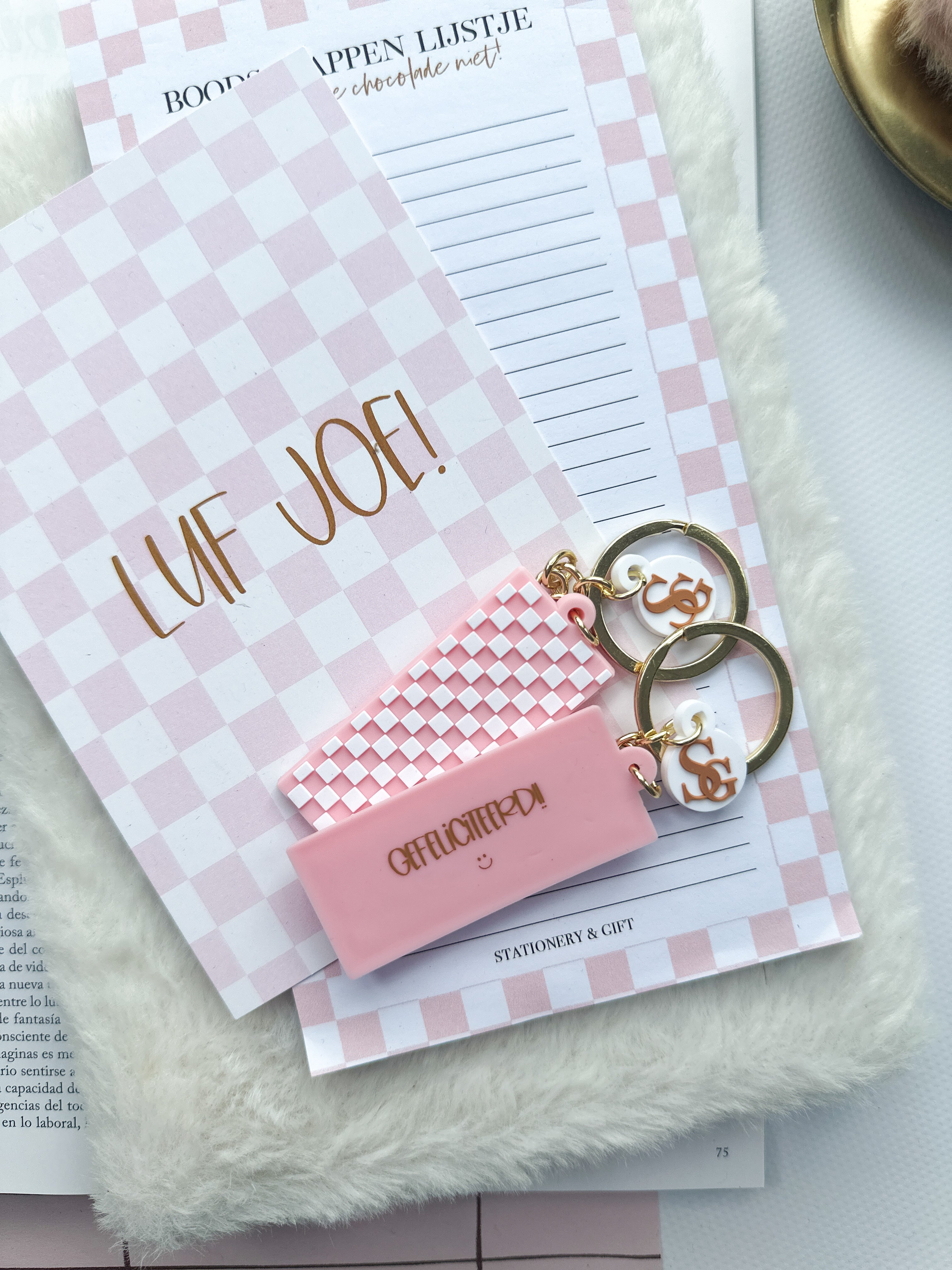 Keychain Checkers | Congratulations | Pink | Per 6 pieces