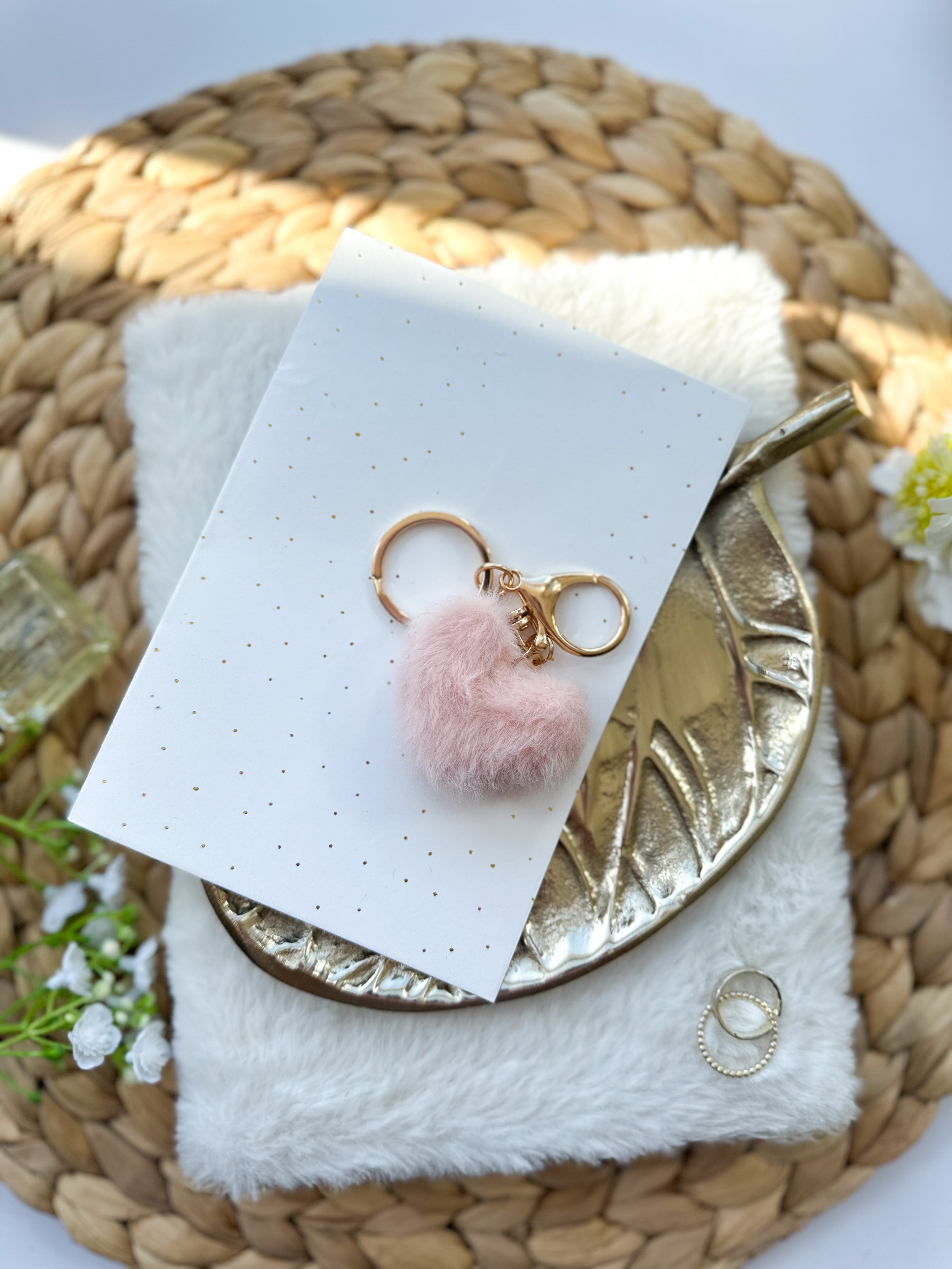 Sleutelhanger | Fluffy Heart | Roze | per 6 stuks