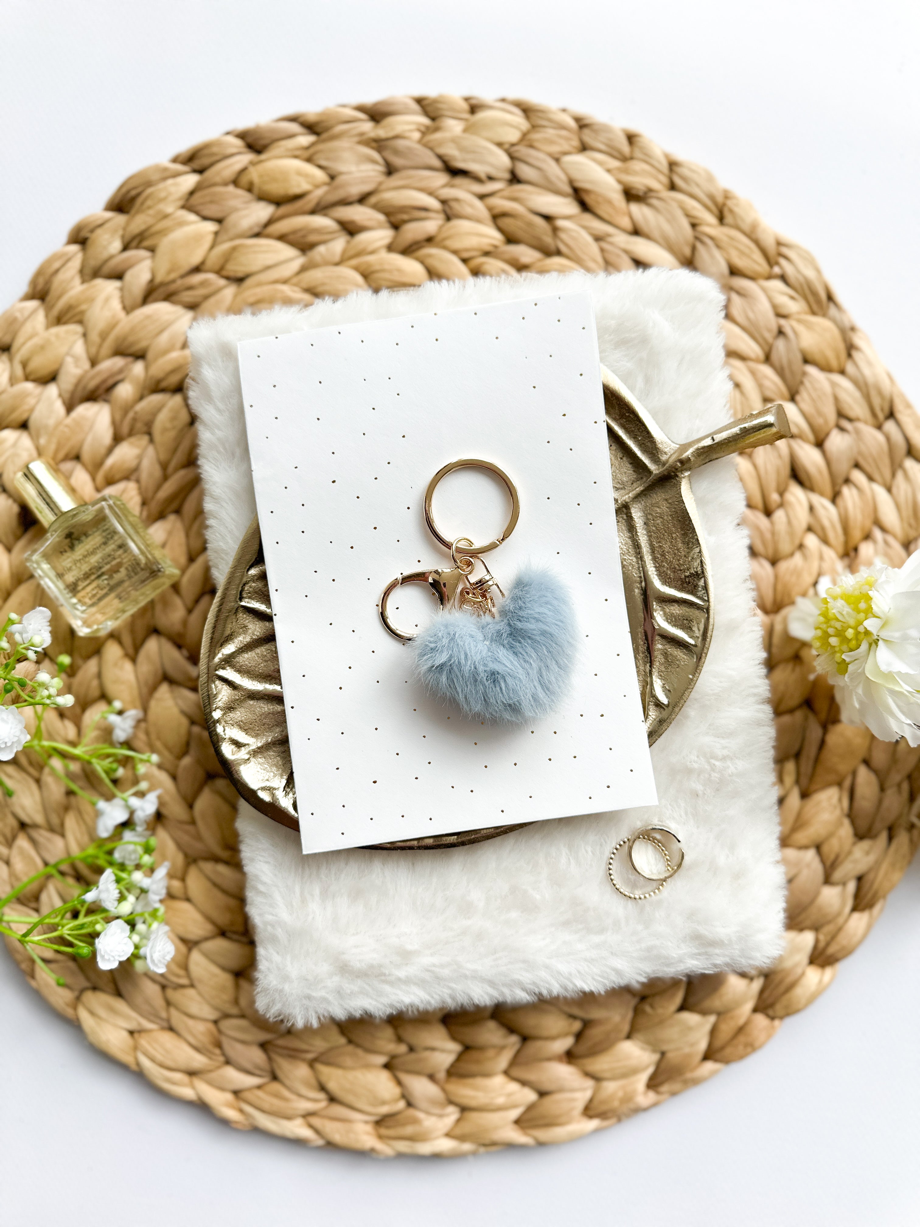 Sleutelhanger | Fluffy Heart | Blauw | per 6 stuks