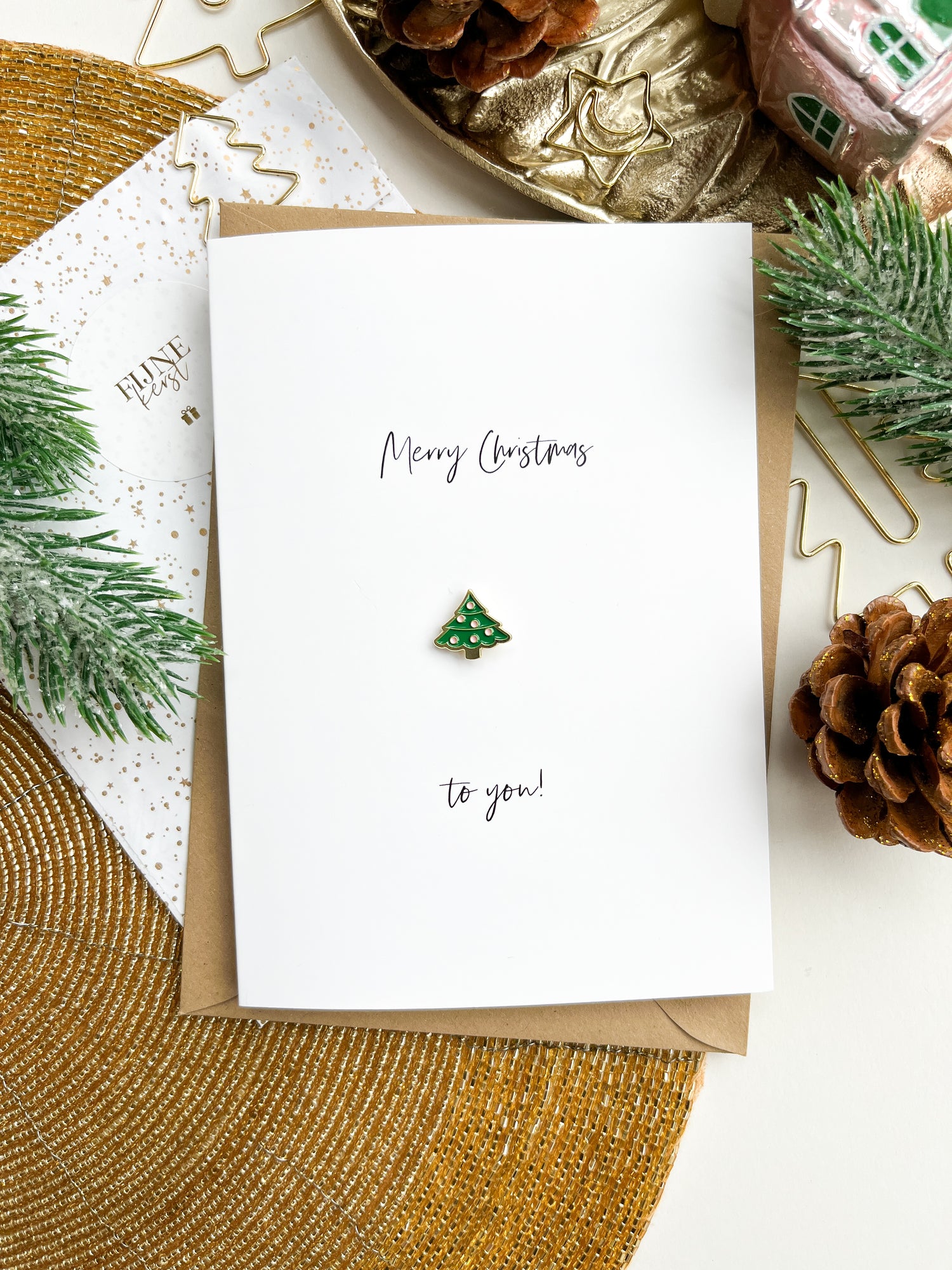 Dubbele kaart | Merry Christmas to you | met Kerstboom Pin &amp; Envelop per 6 stuks