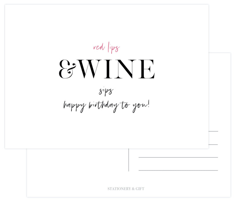 Card Red lips &amp;amp; Wine sips.. Happy Birthday! per 6 pieces