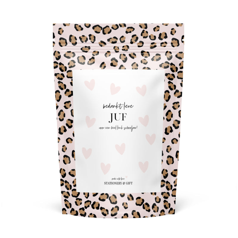 Snoepzak Pink Leopard | Bedankt lieve juf per 6 stuks