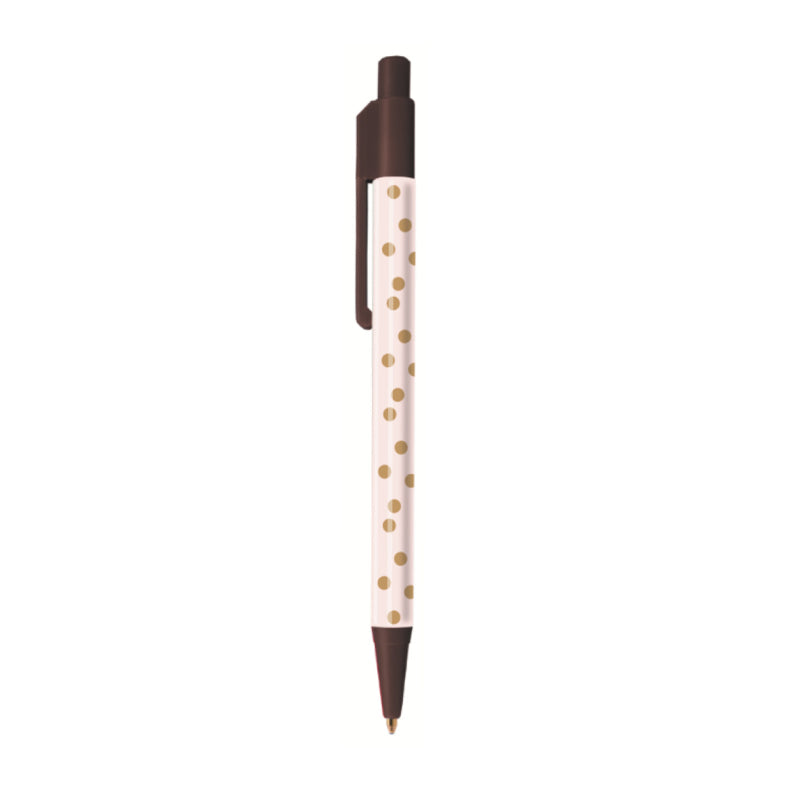 Pen | Bruin &amp; cute roze dots per 6 stuks