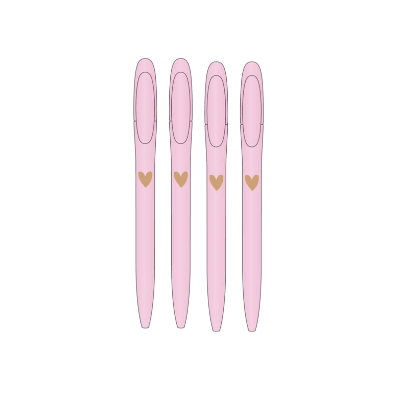 Pen | Gouden hart SET Roze van 4 pennen per 3 stuks